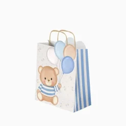 SAC CADEAU CARTON BÉBÉ OURSON NUD 18X10X24CM BLEU