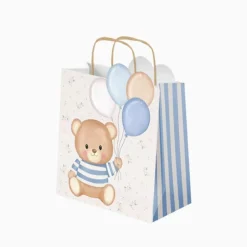 SAC CADEAU CARTON BÉBÉ OURSON NUD 26X10X32CM BLEU