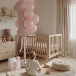 SAC CADEAU CARTON BÉBÉ OURSON NUD 26X10X32CM ROSE
