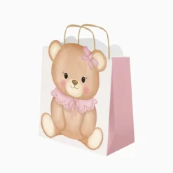 SAC CADEAU CARTON BÉBÉ OURSON NUD 26X10X32CM ROSE