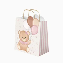 SAC CADEAU CARTON BÉBÉ OURSON NUD 26X10X32CM ROSE