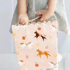 SAC CADEAU CARTON CHEVAL FLEUR 23X22X8.5CM ROSE