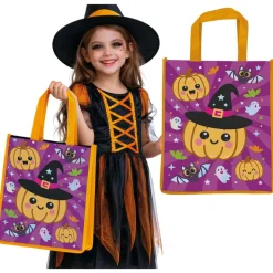 SAC CHASSE BONBONS CITROUILLE SORCIÈRE 36X30CM
