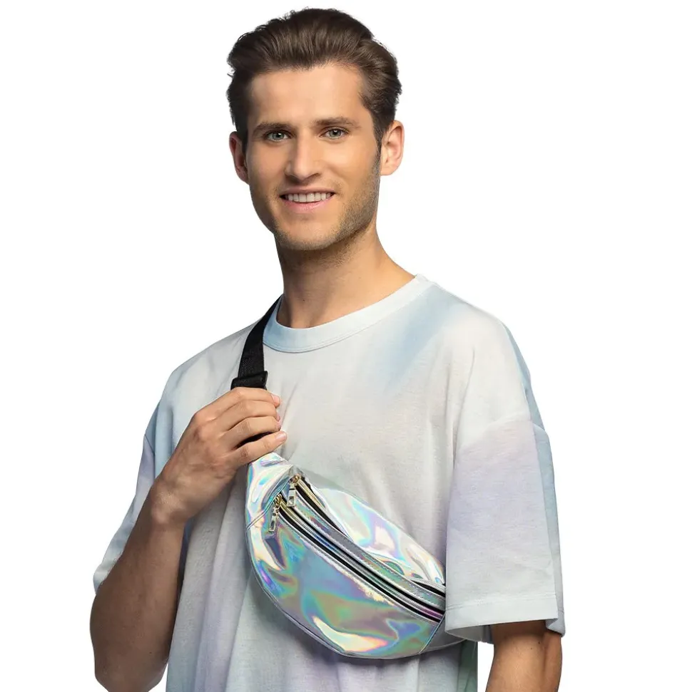 SAC DE TAILLE FESTIF HOLOGRAPHIQUE ARGENT ADULTE