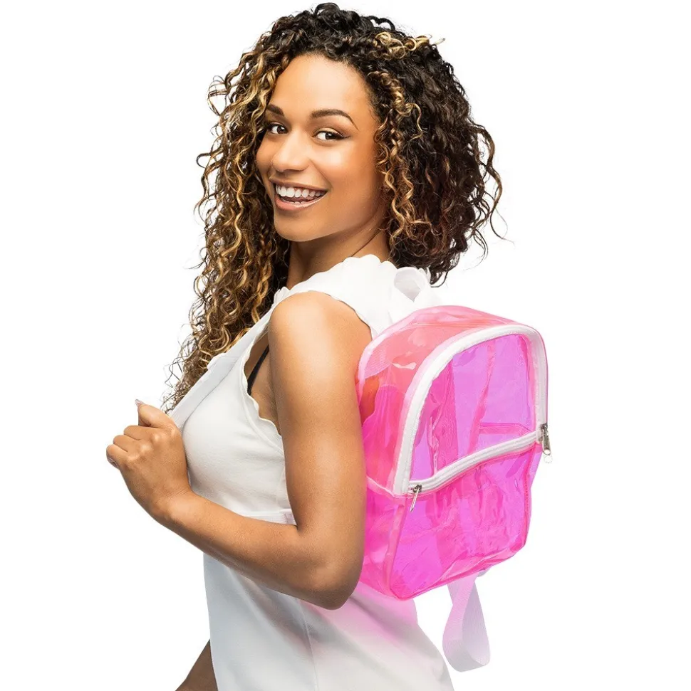 SAC À DOS TRANSPARENT 90S 28X23X10CM ROSE FLUO