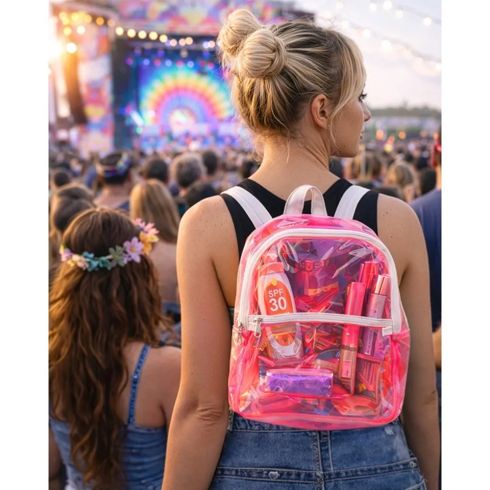 SAC À DOS TRANSPARENT 90S 28X23X10CM ROSE FLUO