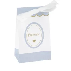 10 SACHETS CARTON BAPTÊME 7.5X12.5X4.5CM BLEU