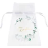 4 SACHETS TISSU ORGANDI BAPTÊME FEUILLAGE 7.5X10CM