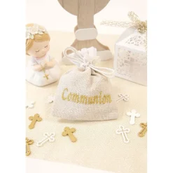 3 SACHETS TOILE BRODÉE COMMUNION OR 10X8CM NATURE