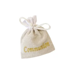 3 SACHETS TOILE BRODÉE COMMUNION OR 10X8CM NATURE