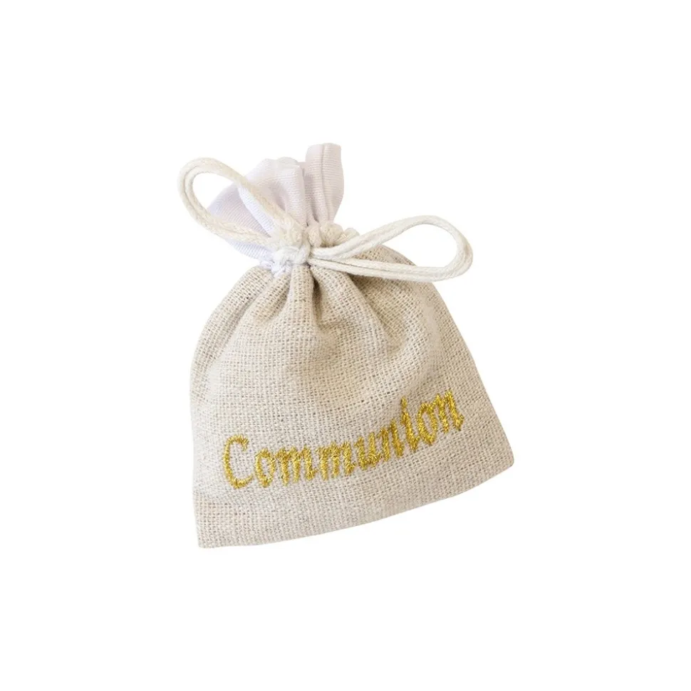 3 SACHETS TOILE BRODÉE COMMUNION OR 10X8CM NATURE
