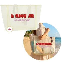 SAC PLAGE MESH AMOUR 37X57X15CM BLANC