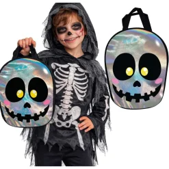 SAC PVC HOLOGRAPHIQUE CRÂNE FUN 36X28CM ARGENT