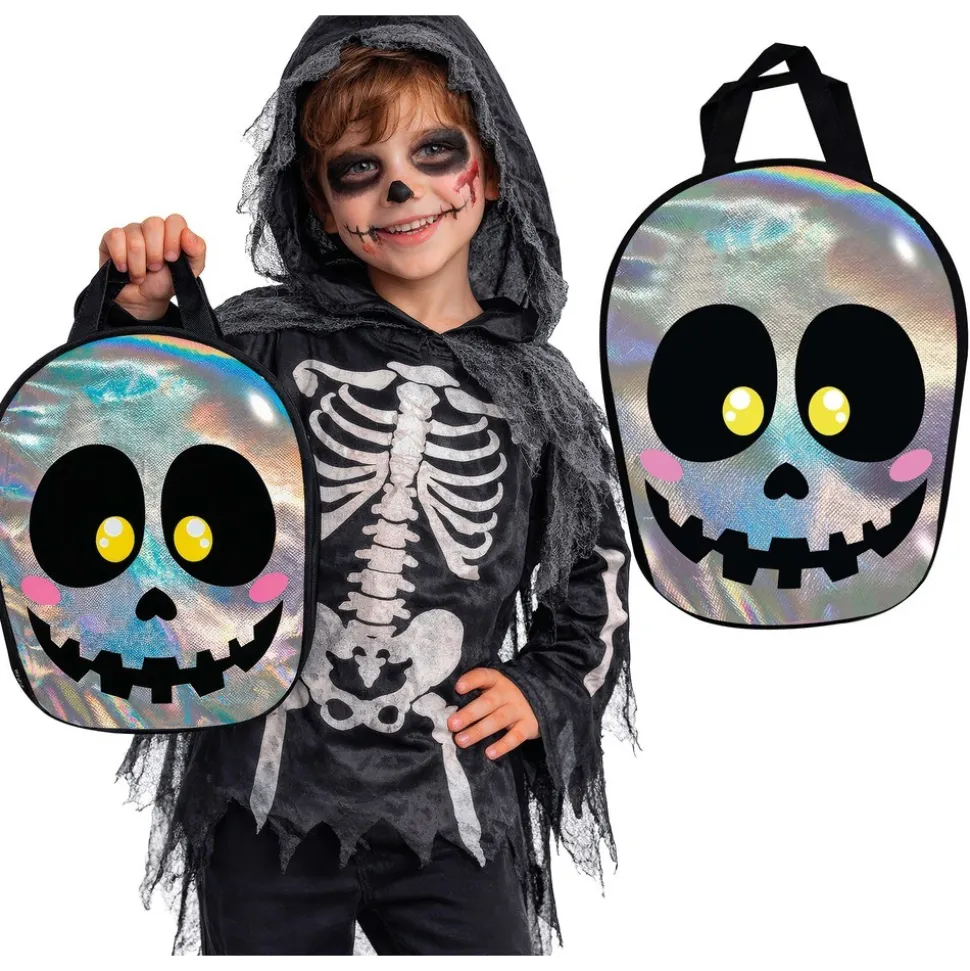 SAC PVC HOLOGRAPHIQUE CRÂNE FUN 36X28CM ARGENT