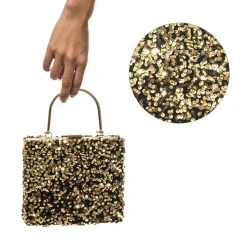 SAC VELOURS SEQUIN OR 18X4.5X25CM NOIR