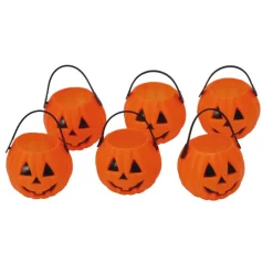 6 SEAUX CITROUILLE PLASTIQUE À ANSE 7CM ORANGE