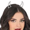 SERRE-TÊTE CORNES DÉMON STRASS ARGENT ADULTE