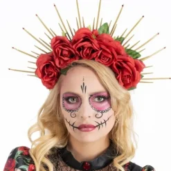 SERRE-TÊTE COURONNE DAY OF THE DEAD ROUGE ADULTE