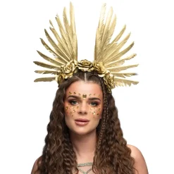 SERRE-TÊTE COURONNE PLUMES ROSES DORÉES ADULTE