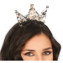 SERRE-TÊTE COURONNE REINE ARGENT SEQUINS ADULTE