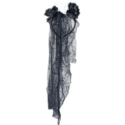 SERRE-TÊTE FLEURI NOIR BLANC VOILE TOILE ARAIGNÉE