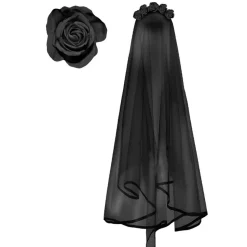 SERRE-TÊTE FLEUR ROSE ARTIFICIEL NOIR VOILE FEMME