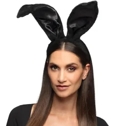 SERRE-TÊTE GRANDES OREILLES LAPIN SATIN NOIR FEMME