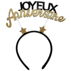 SERRE-TÊTE JOYEUX ANNIVERSAIRE 21X25CM OR PAILLETÉ