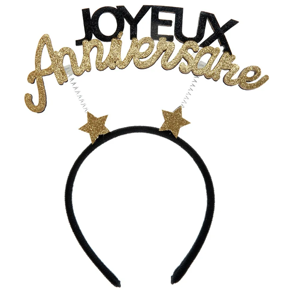 SERRE-TÊTE JOYEUX ANNIVERSAIRE 21X25CM OR PAILLETÉ