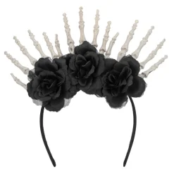 SERRE-TÊTE MAINS SQUELETTE HALO ROSES NOIRES FEMME