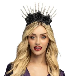 SERRE-TÊTE MAINS SQUELETTE HALO ROSES NOIRES FEMME