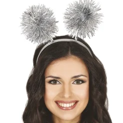 SERRE-TÊTE POMPONS FÊTE ARGENT