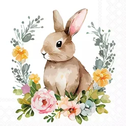 20 SERVIETTES COCKTAIL LAPIN AQUARELLE FLEURI 25CM