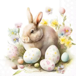 20 SERVIETTES COCKTAIL LAPIN UFS FLEURS 25CM