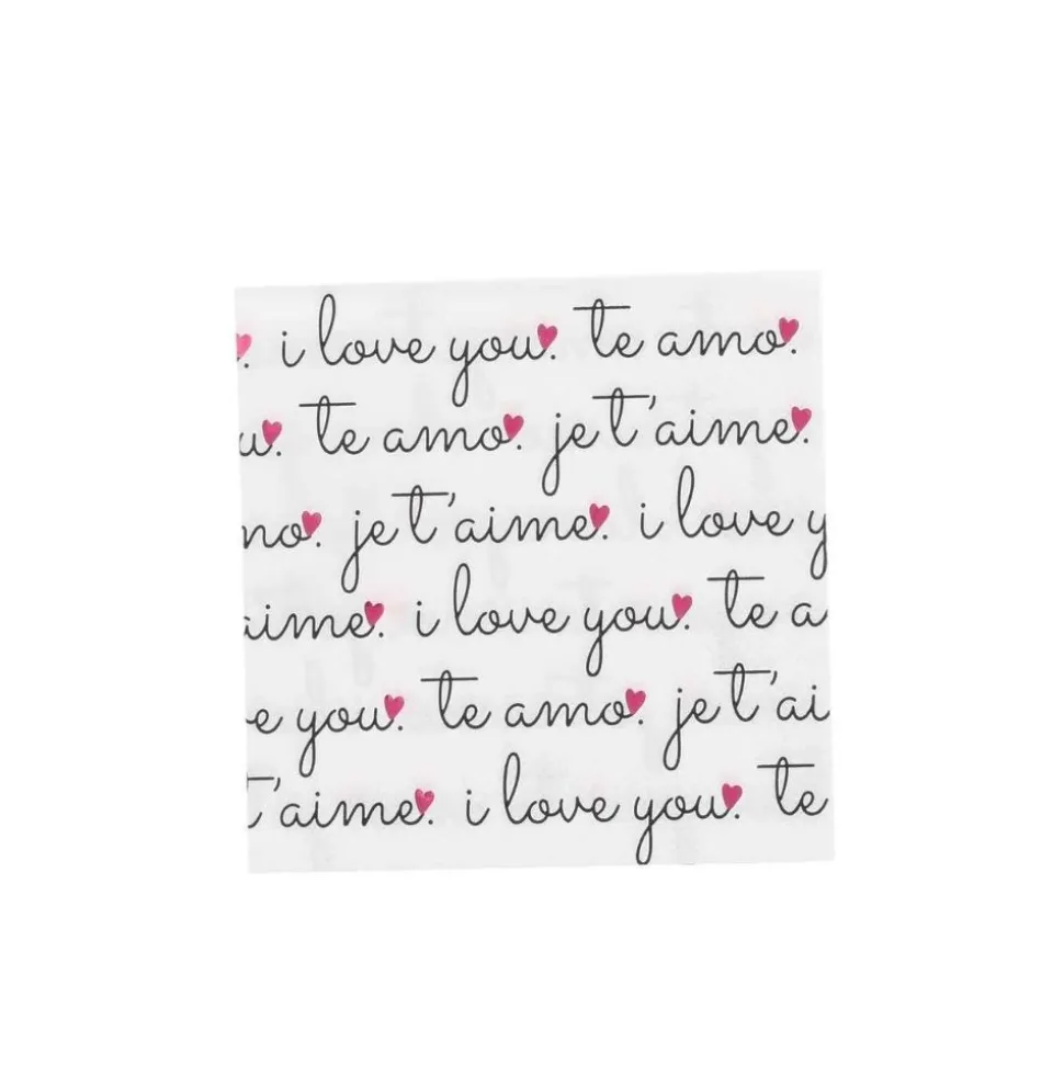 20 SERVIETTES COCKTAIL PAPIER LOVE YOU 24CM BLANC