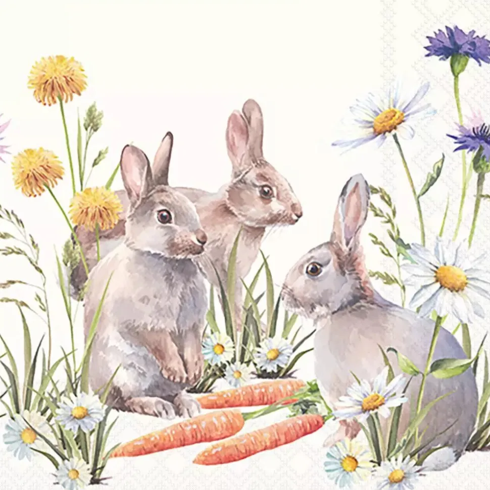 20 SERVIETTES COCKTAIL PAPIER LAPIN CAROTTES 25CM