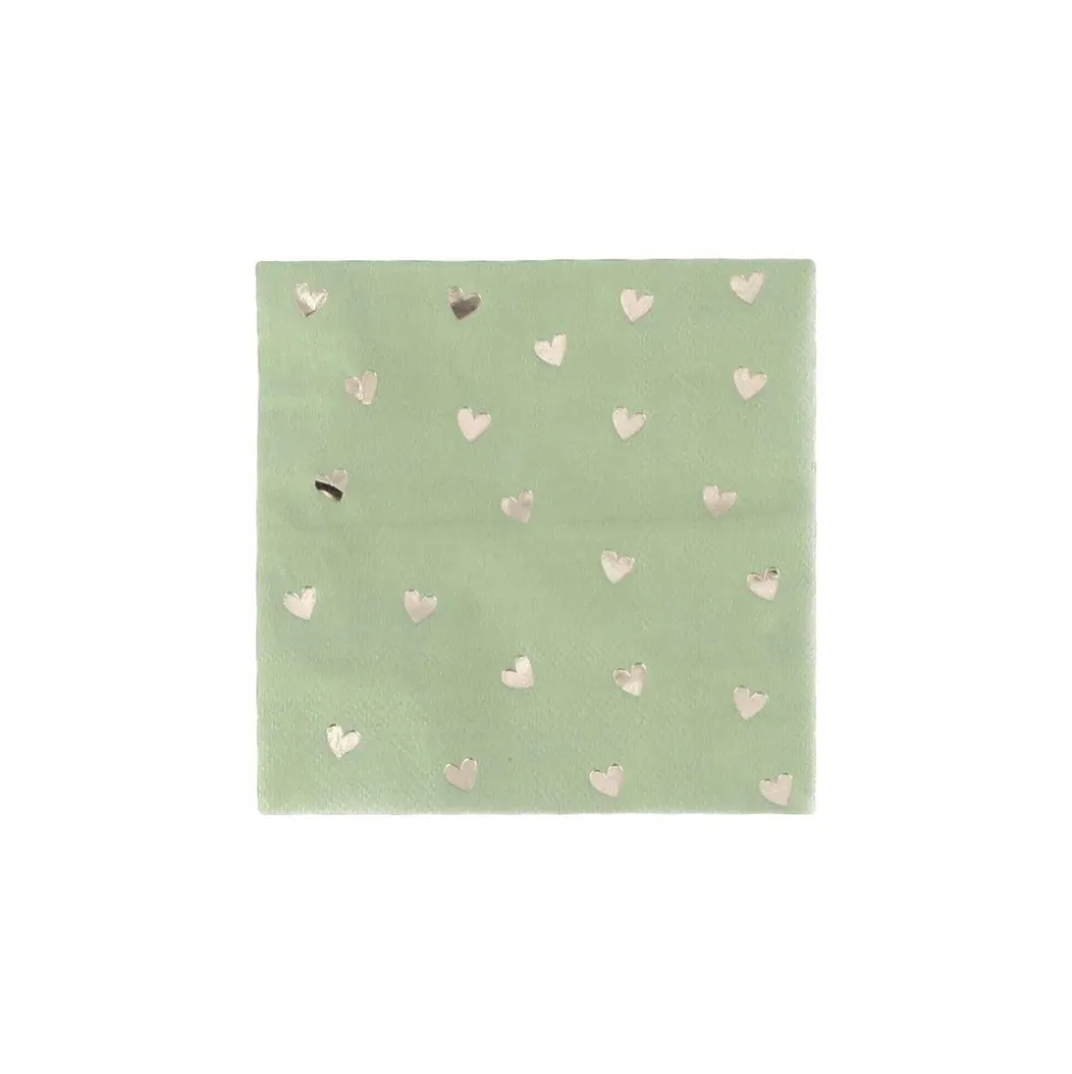 20 SERVIETTES COCKTAIL PAPIER PETIT C?'UR 24CM VERT