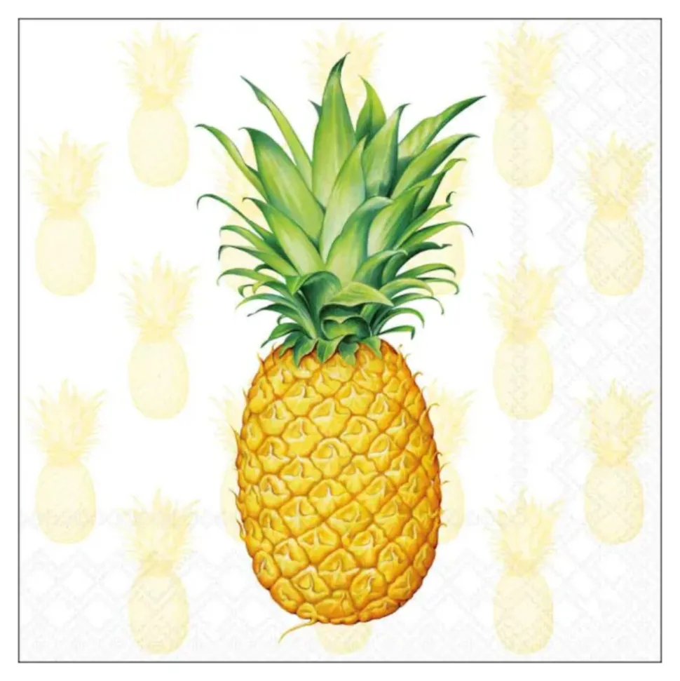 20 SERVIETTES PAPIER ANANAS TROPICAL 33CM JAUNE