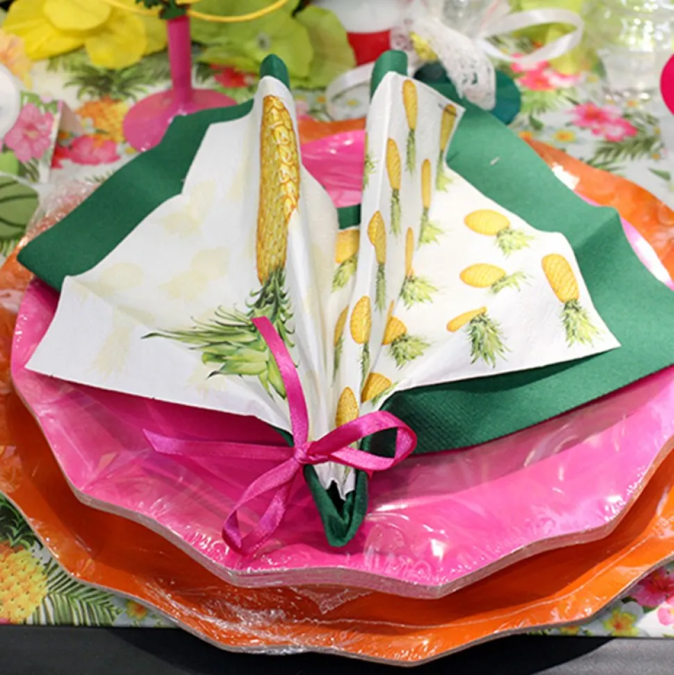 20 SERVIETTES PAPIER ANANAS TROPICAL 33CM JAUNE