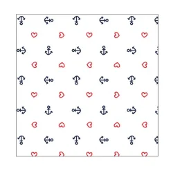 20 SERVIETTES PAPIER ANCRES MARINES COEURS 33CM
