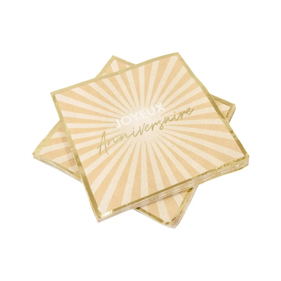 20 SERVIETTES PAPIER ANNIVERSAIRE ÉCLAT 33CM SABLE