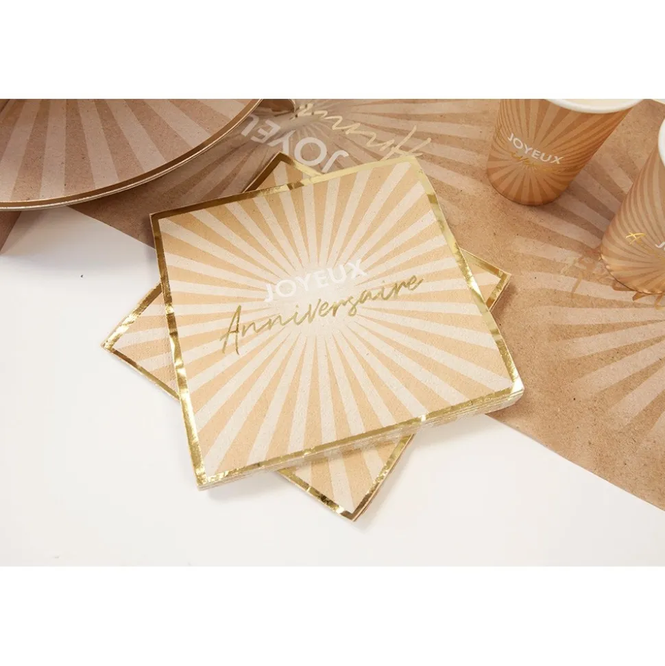 20 SERVIETTES PAPIER ANNIVERSAIRE ÉCLAT 33CM SABLE