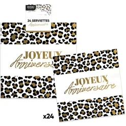 24 SERVIETTES PAPIER ANNIVERSAIRE LÉOPARD 33CM