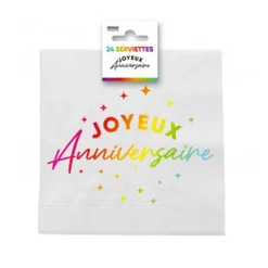 24 SERVIETTES PAPIER ANNIVERSAIRE MULTICOLORE 33CM
