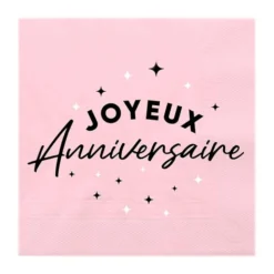 24 SERVIETTES PAPIER ANNIVERSAIRE 33CM ROSE