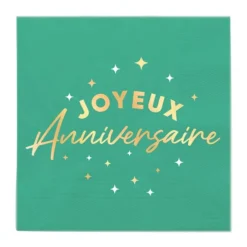24 SERVIETTES PAPIER ANNIVERSAIRE 33CM VERT