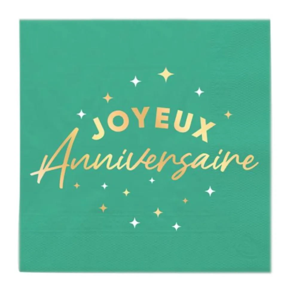 24 SERVIETTES PAPIER ANNIVERSAIRE 33CM VERT