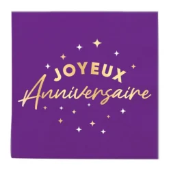24 SERVIETTES PAPIER ANNIVERSAIRE 33CM VIOLET