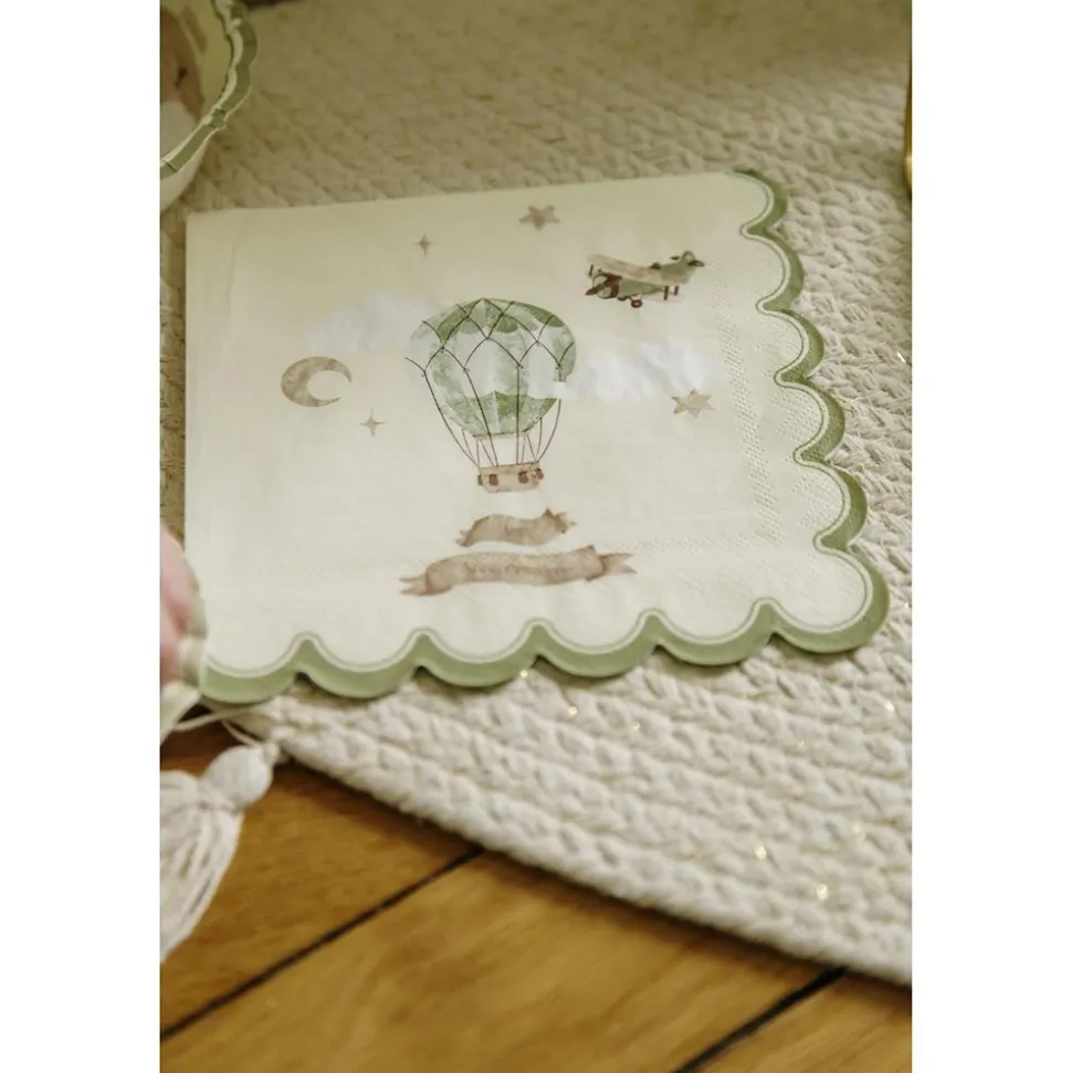 10 SERVIETTES PAPIER ANNIVERSAIRE MONTGOLFIÈRE 33CM