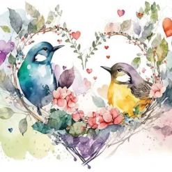 20 SERVIETTES PAPIER AQUARELLE OISEAUX AMOUR 33CM